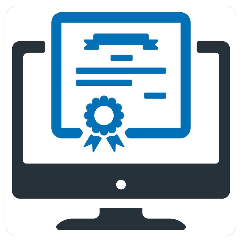 Online Diploma and education icon concept in blue color vector