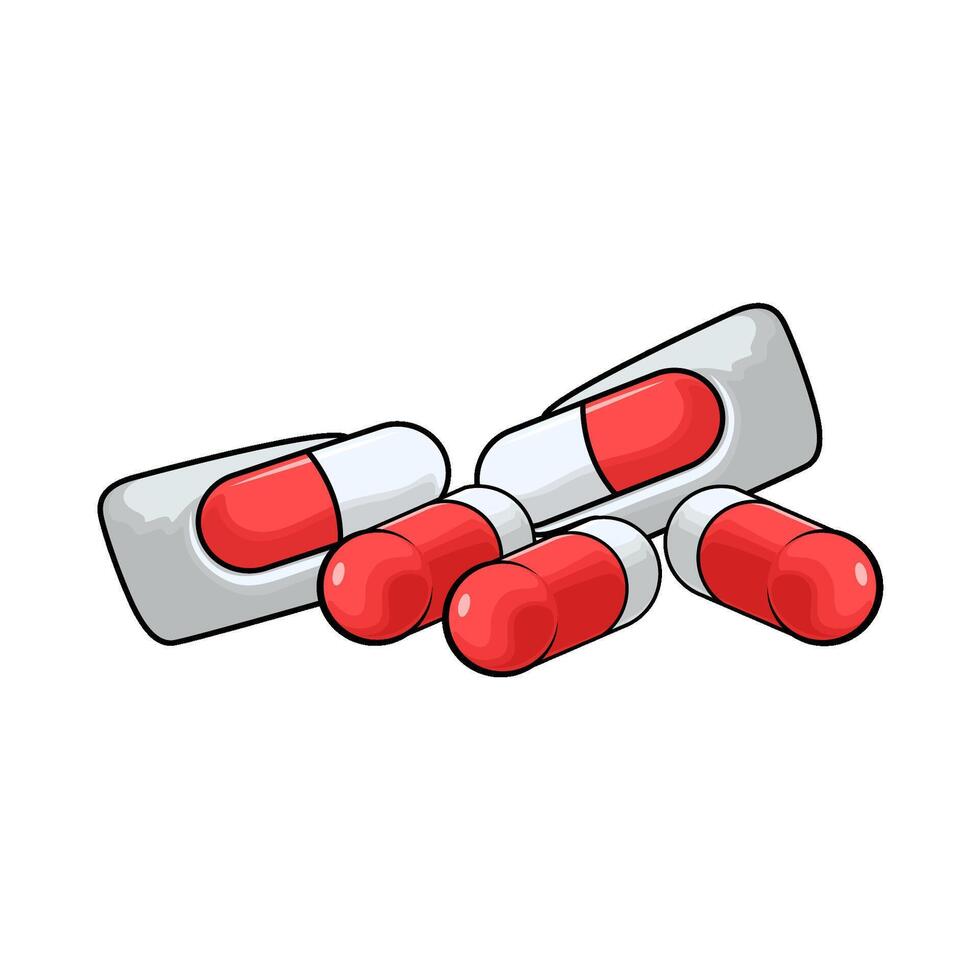 red and white pill capsule vector