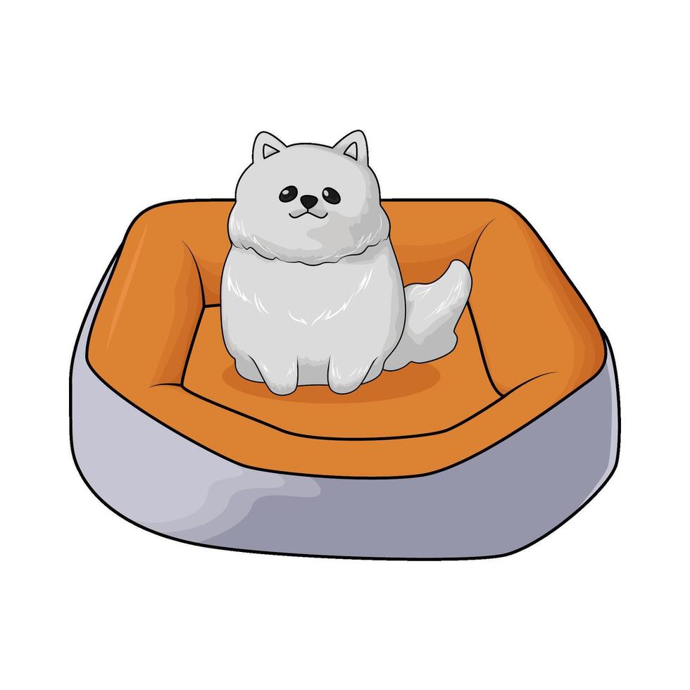 cute white dog sitting on bed vector