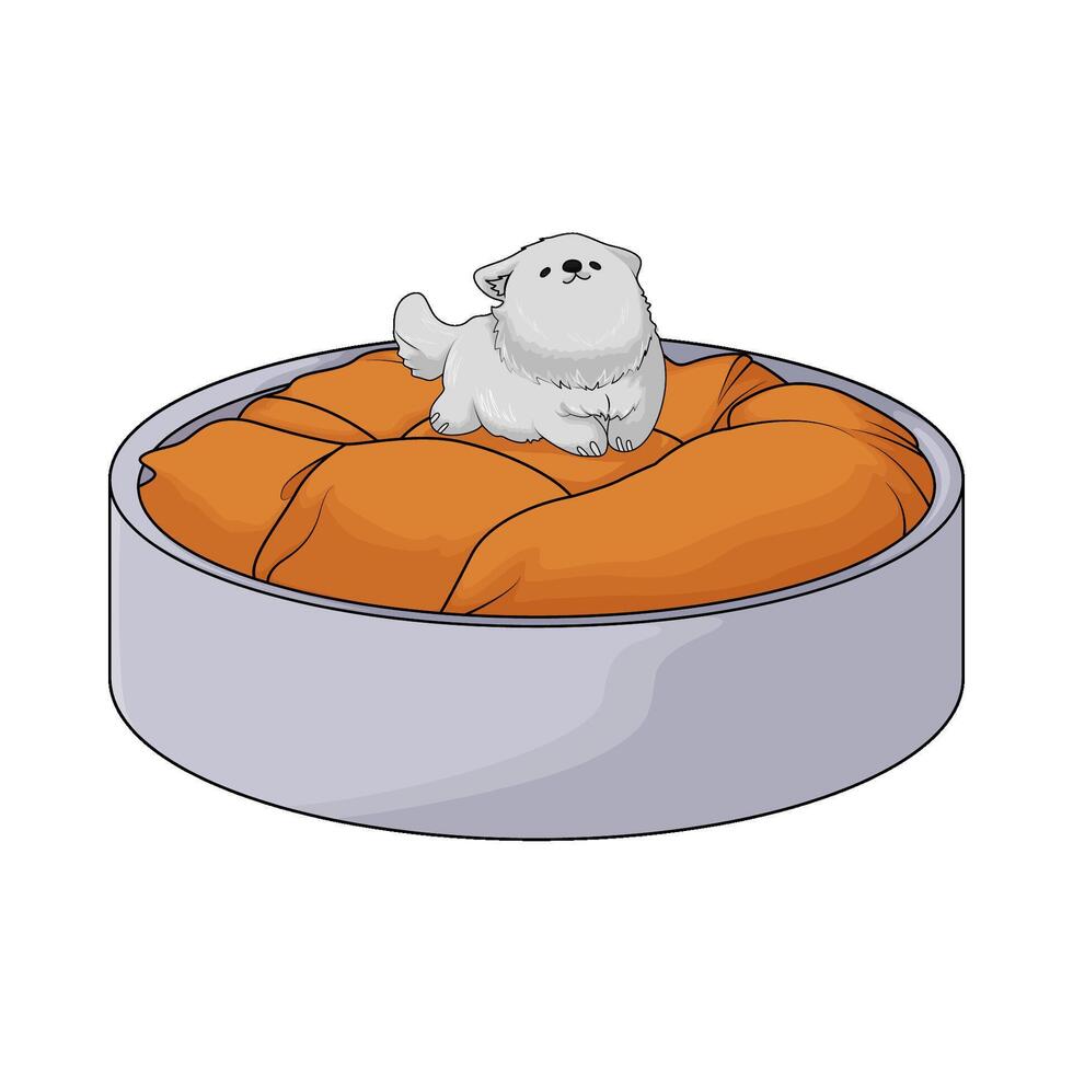 white dog lying in bed vector