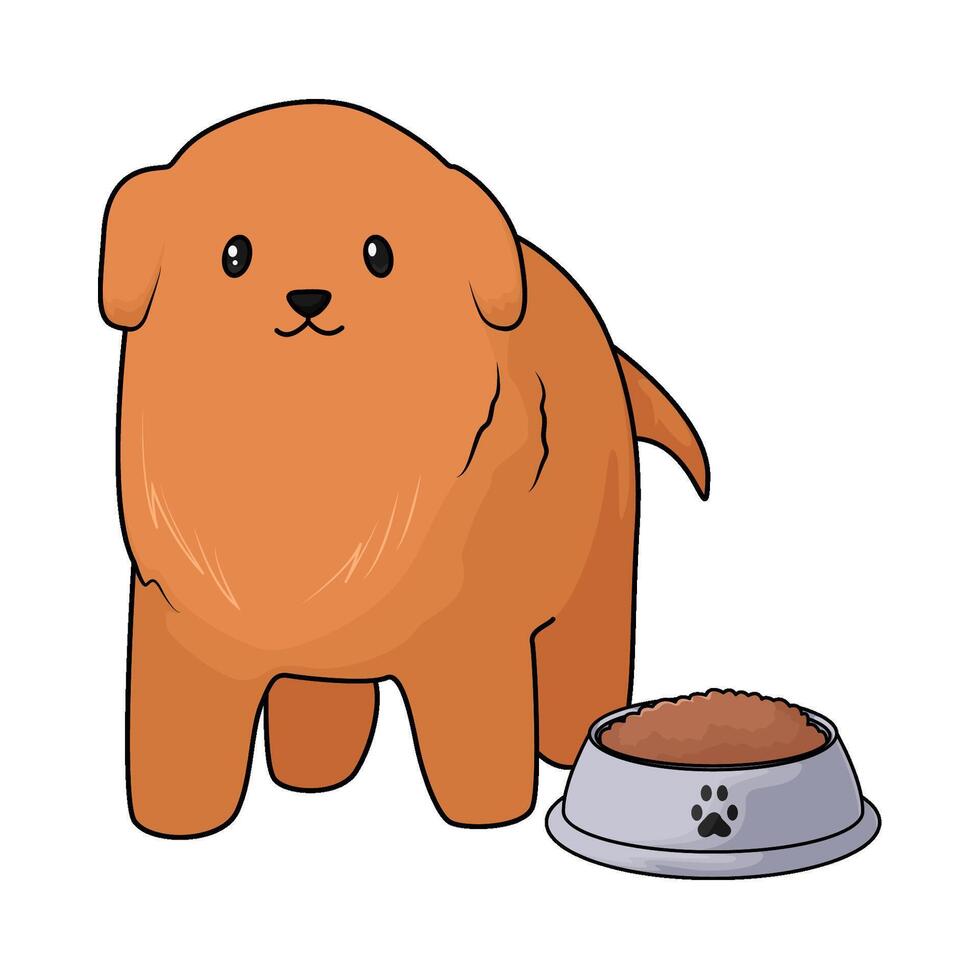 brown dog with food bowl vector