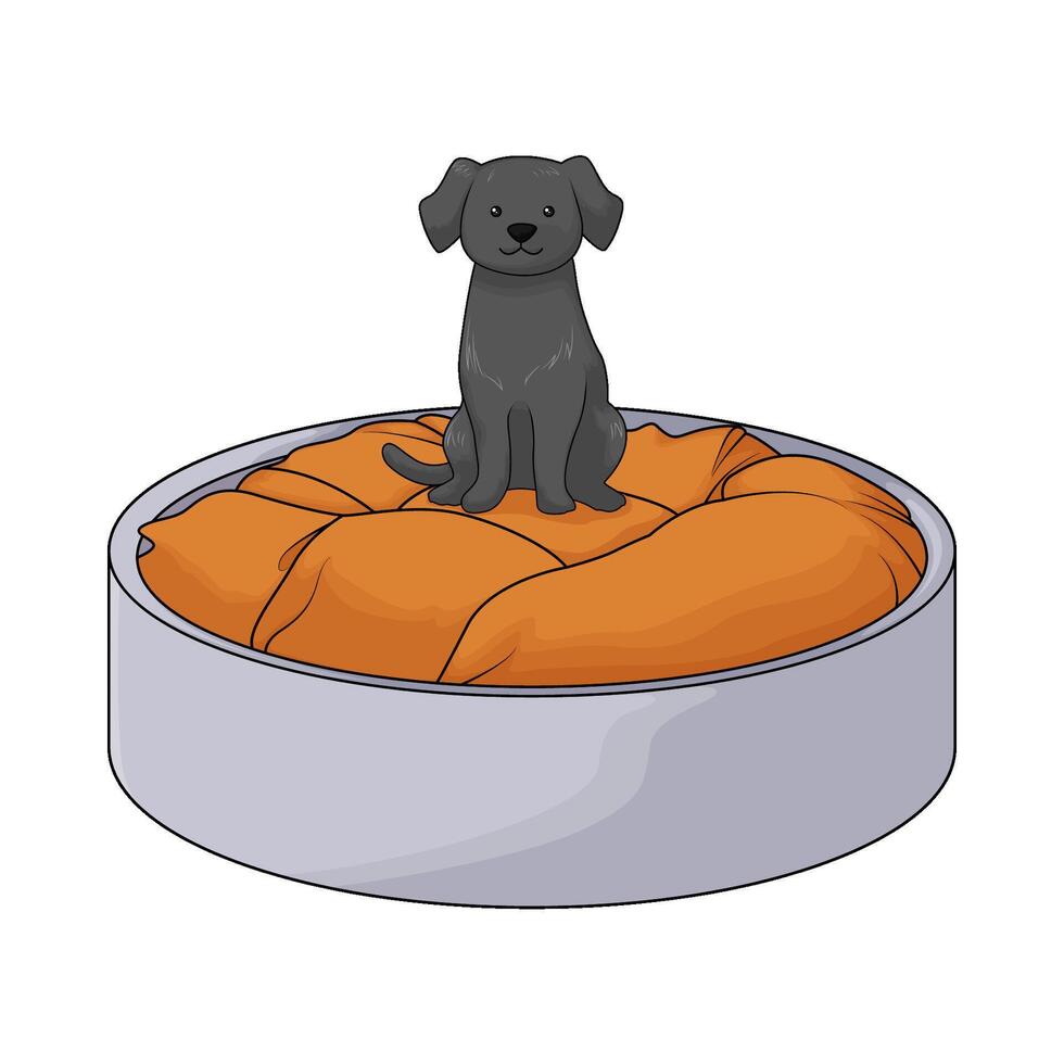 black dog sitting in bed illustration vector