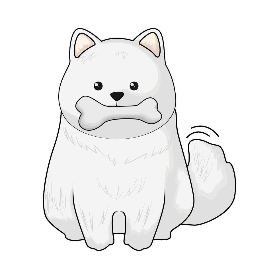 white dog eats bones vector