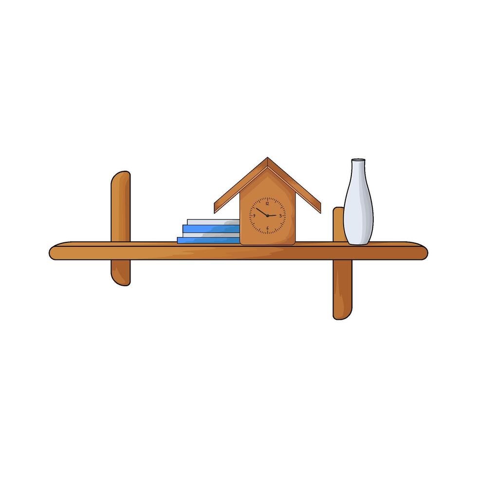 clock on shelf with vase illustration vector