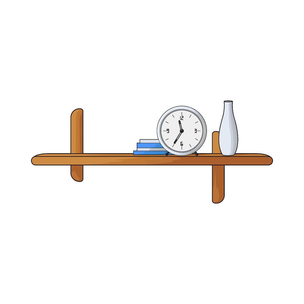 illustration of clock on shelf and vase vector