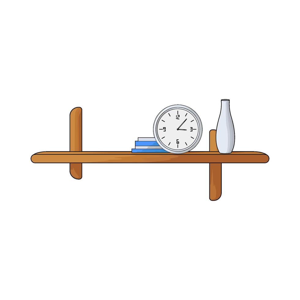 clock on shelf and vase illustration vector