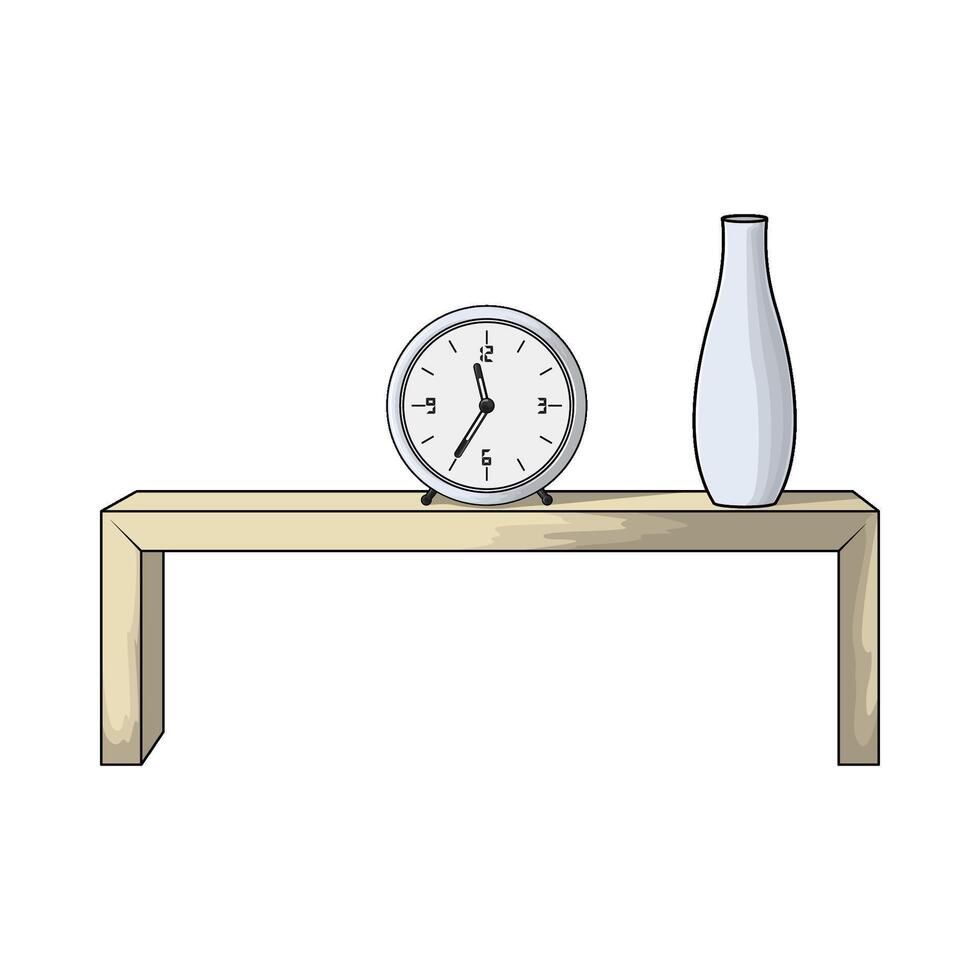clock on the table with vase illustration vector