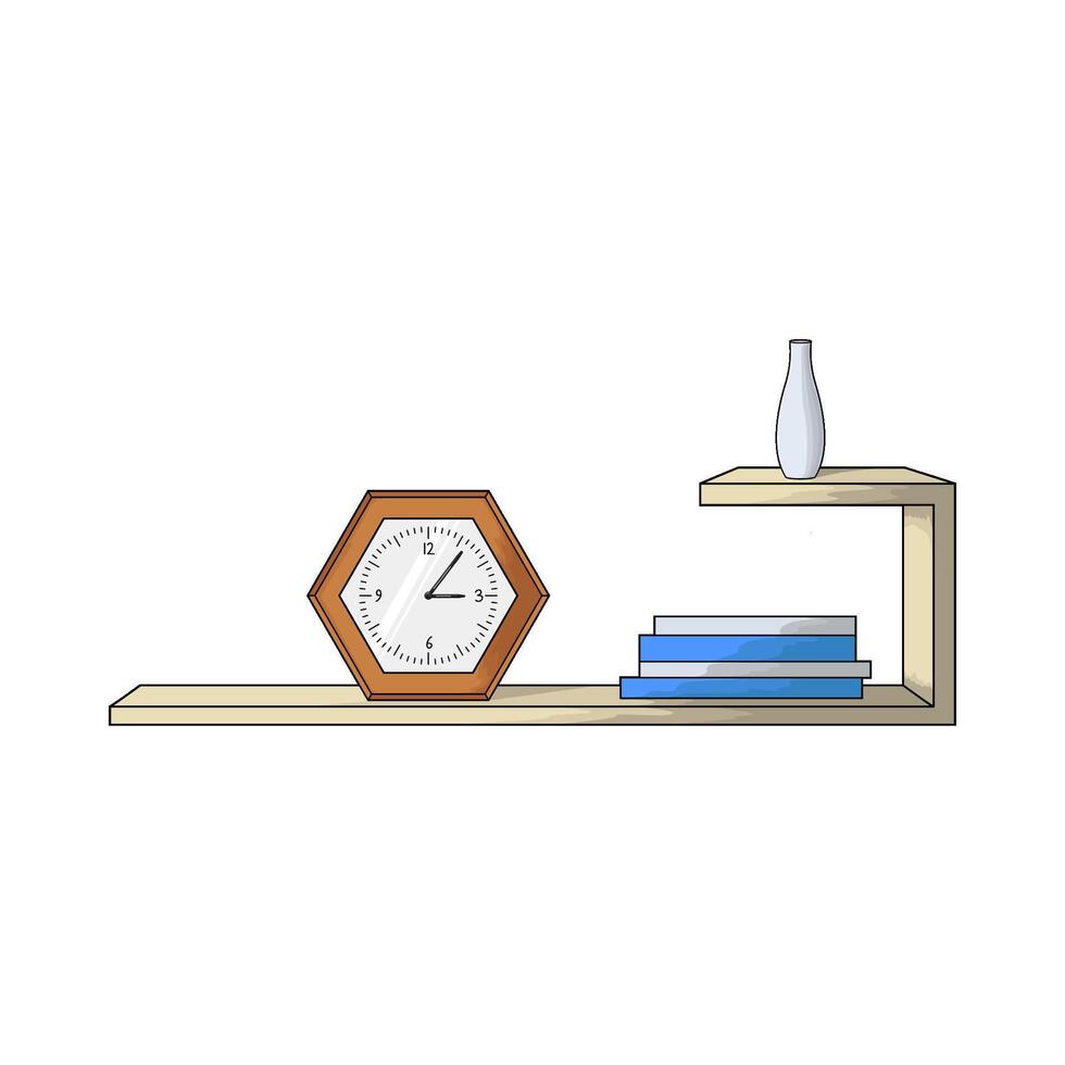 illustration of clock on shelf with book vector