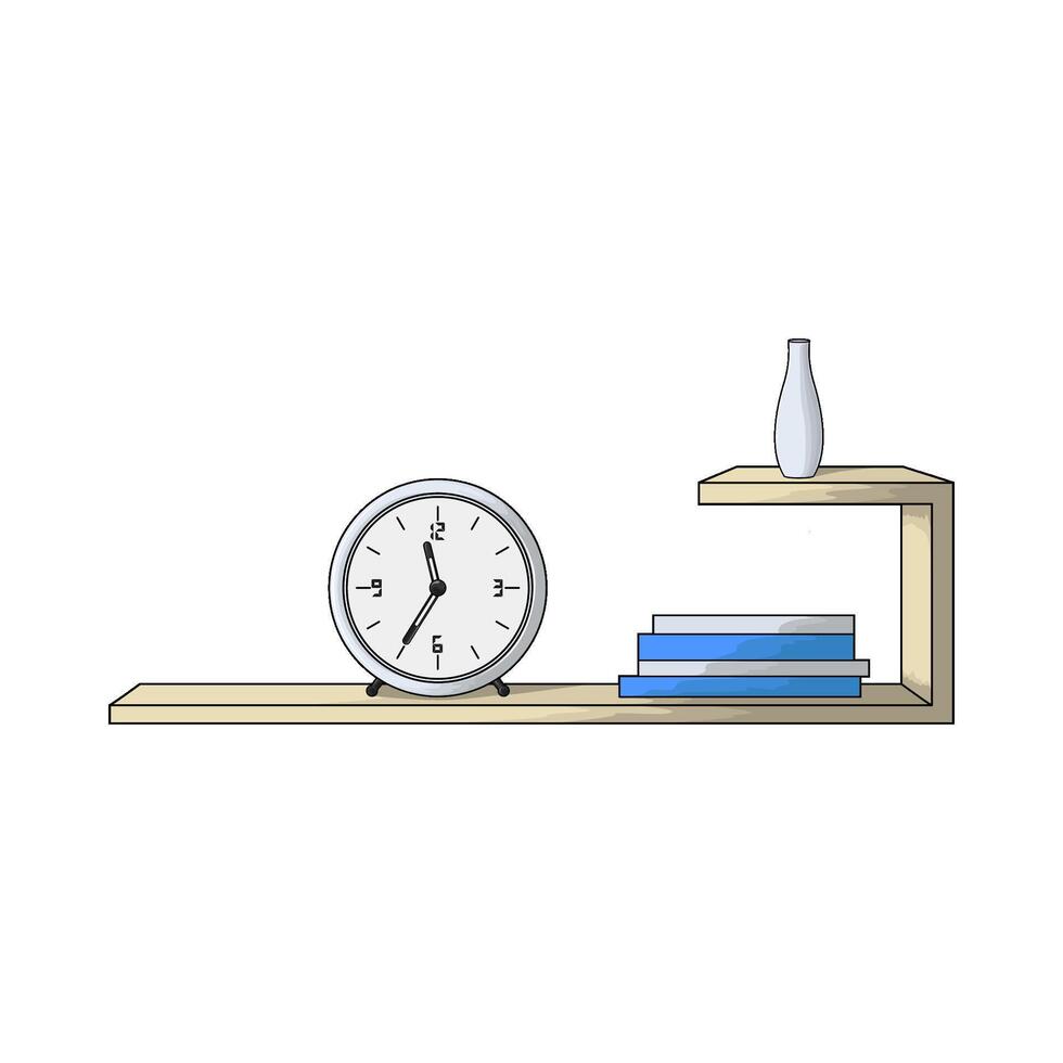books and clock on the shelf vector