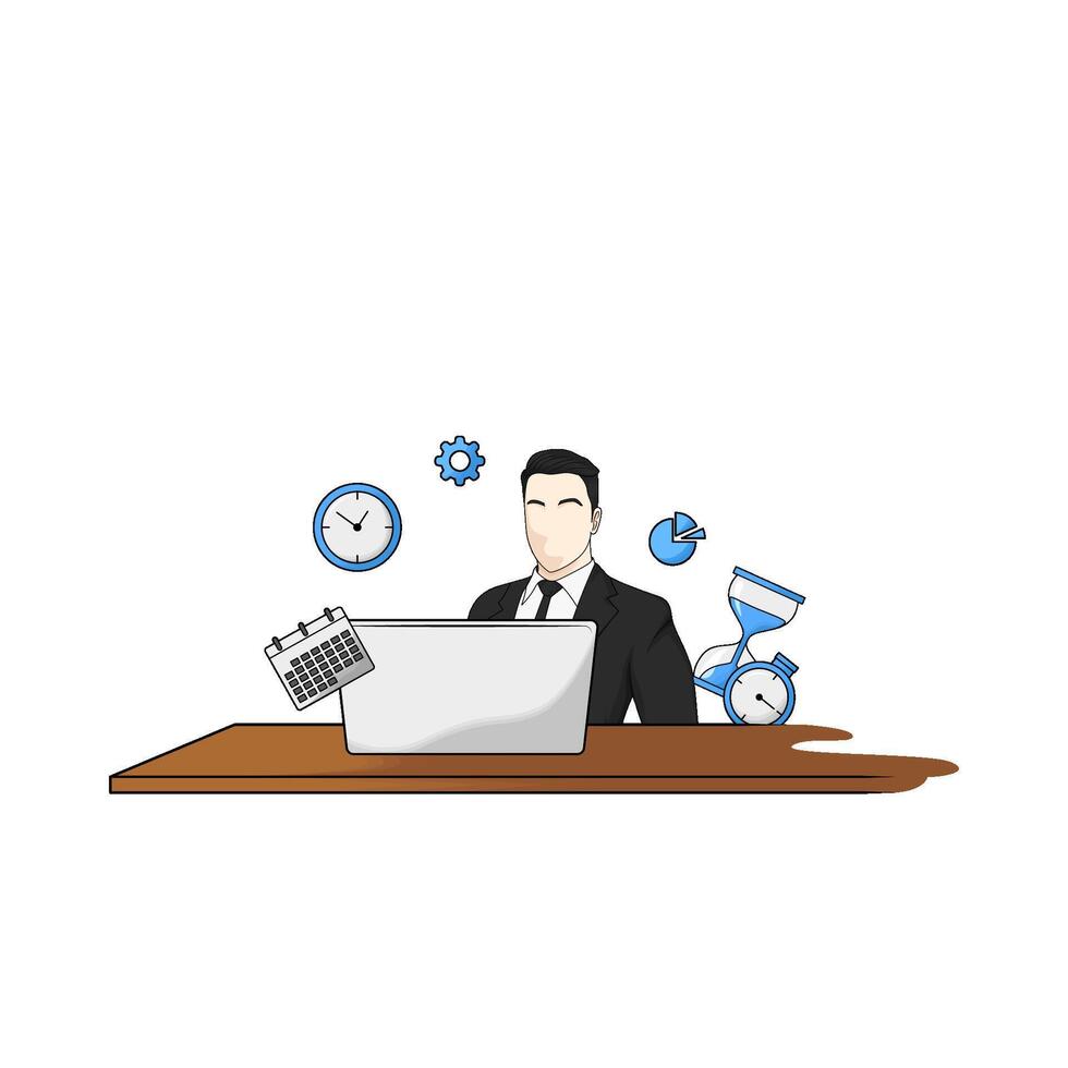illustration of businessman working in front of laptop vector