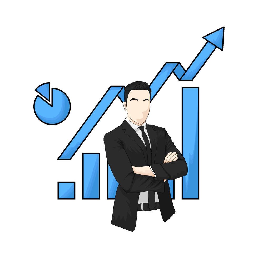illustration of businessman with bar graph vector