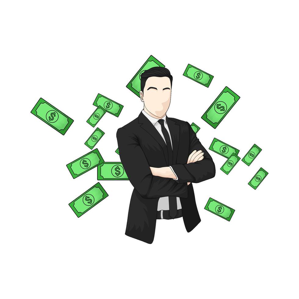 standing businessman with money scattered illustration vector