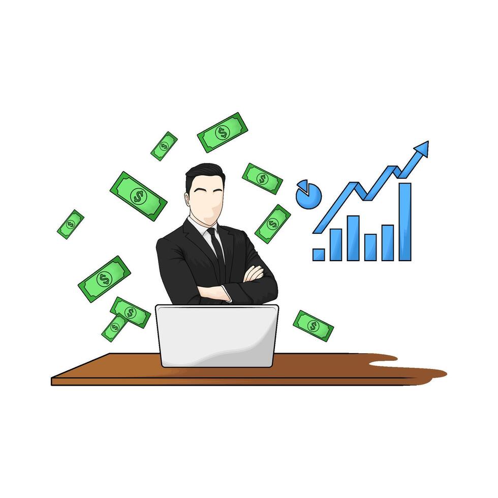 illustration of businessman with money scattered vector