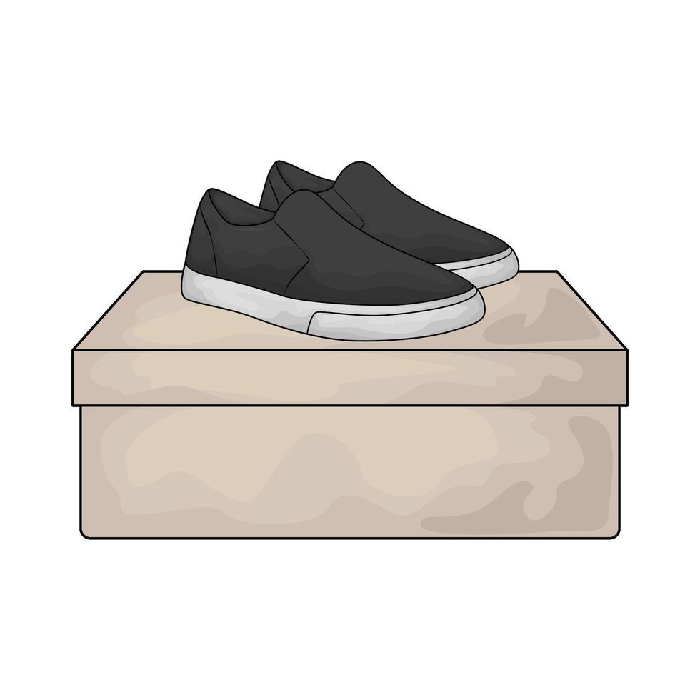 the black shoes are on the box illustration vector