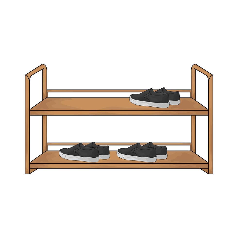 three black shoes on the shelf illustration vector
