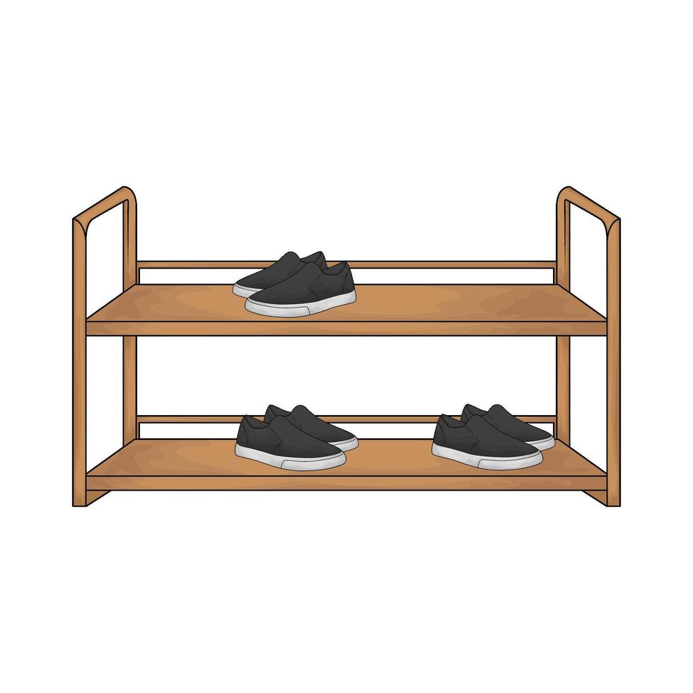 illustration of three black shoes on the shelf vector