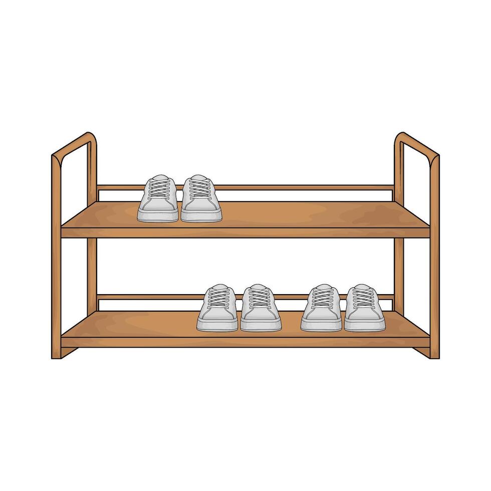 three white shoes on the shelf vector