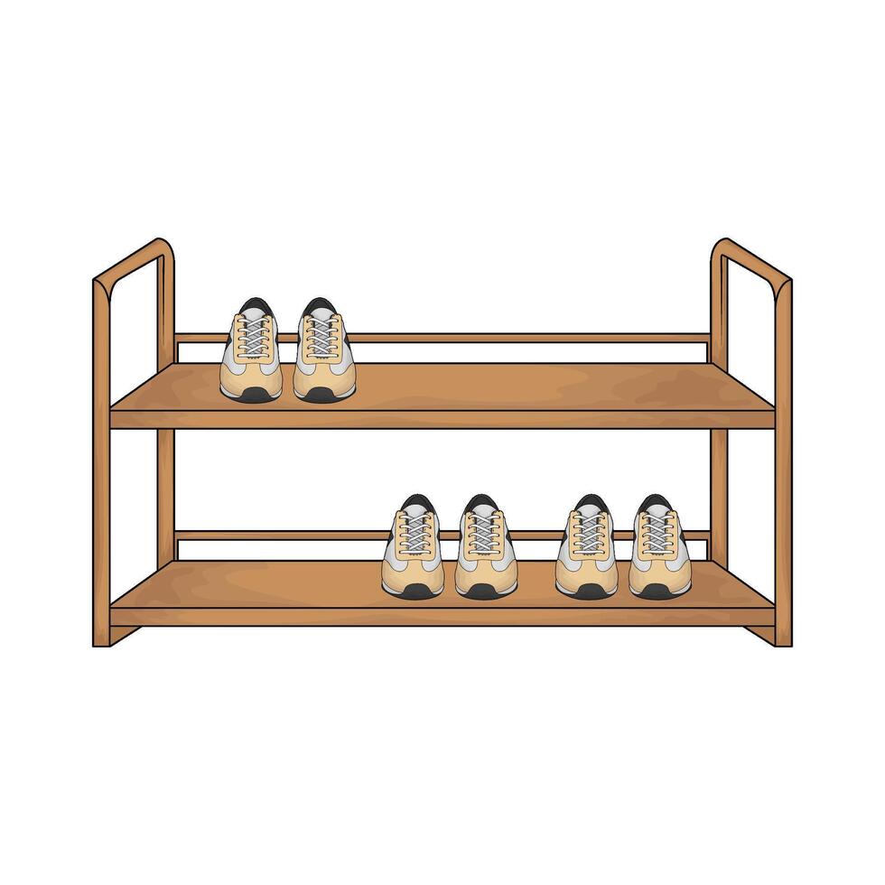 three black shoes on a wooden shelf vector