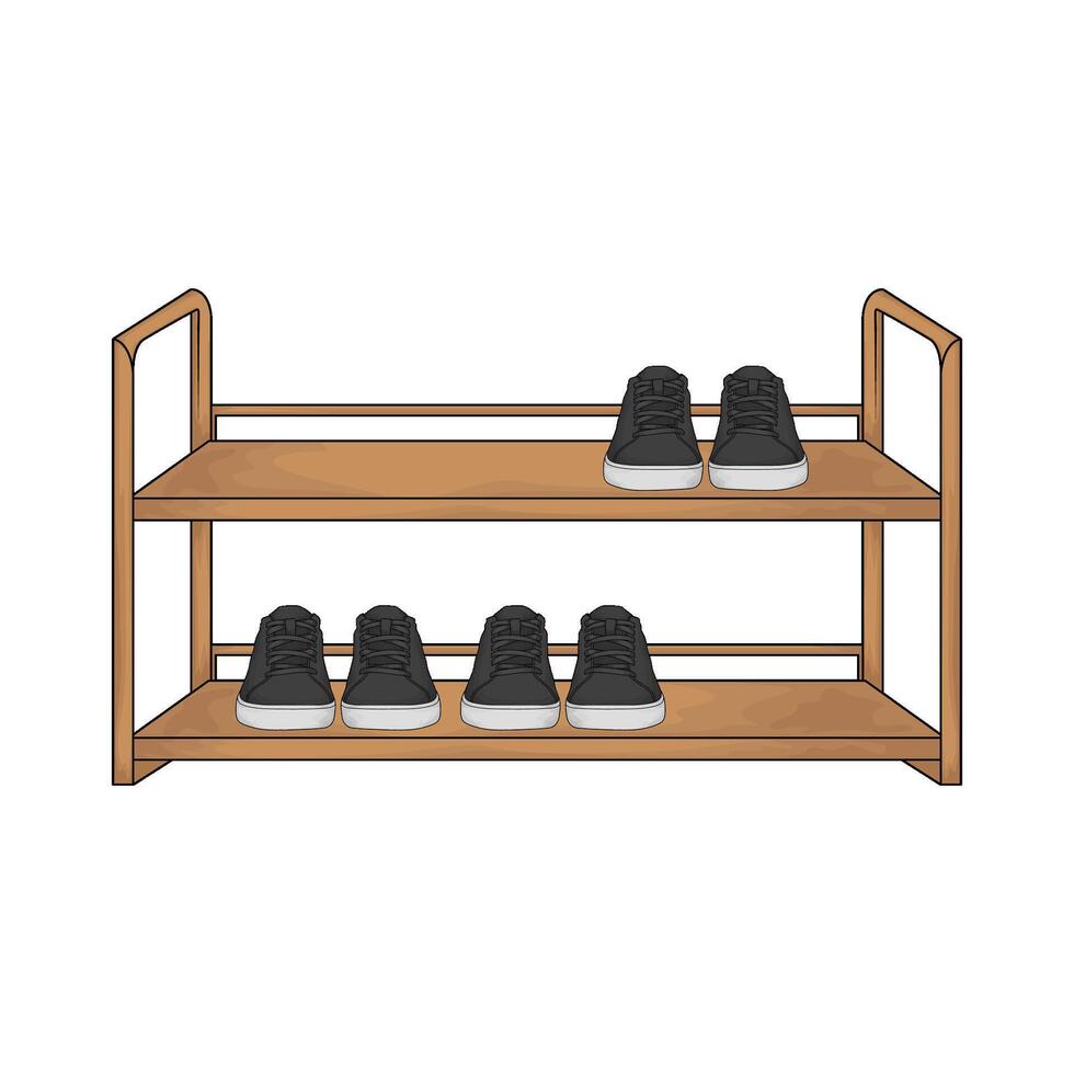 three black shoes on the shelf vector