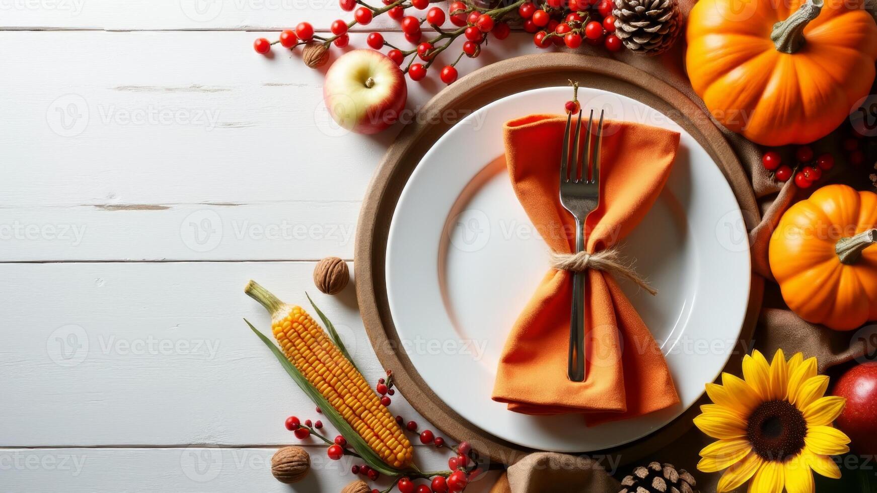 Festive Autumn Table Setting With Copy Space photo