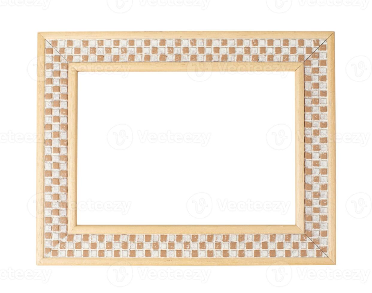 Simple wooden checkered photo frame with blank white cut out space in the middle,space for text,isolated on white background,suitable for displaying your image or design,