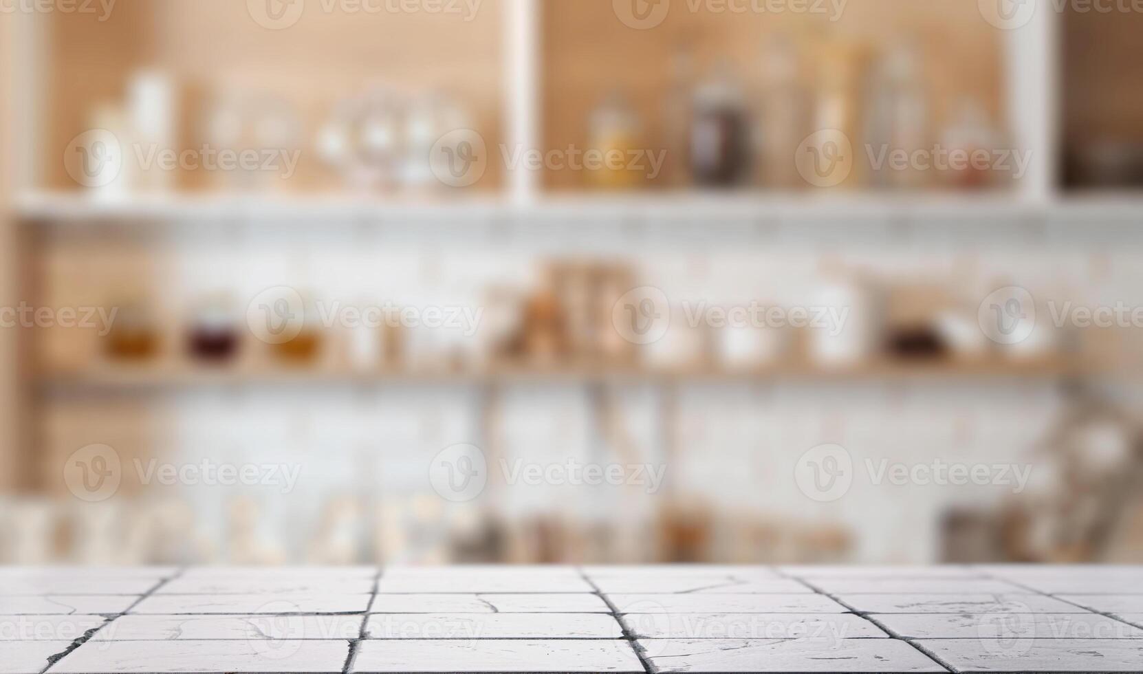 Tiled foreground kitchen - mok up photo