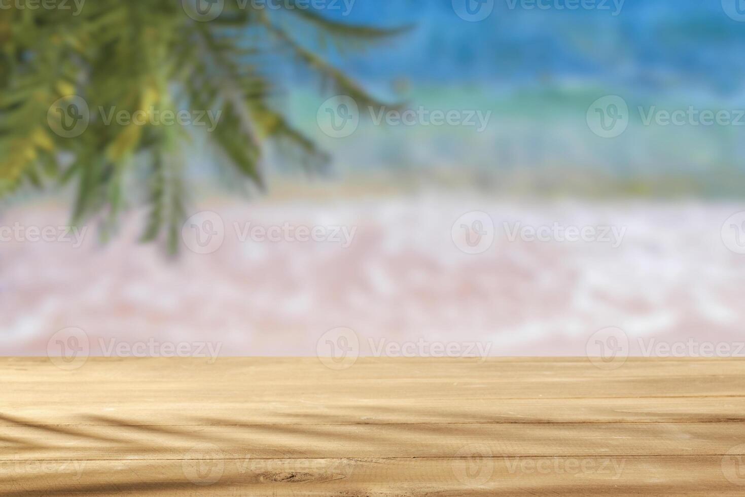 Empty tabletop on the background of the sea beach photo