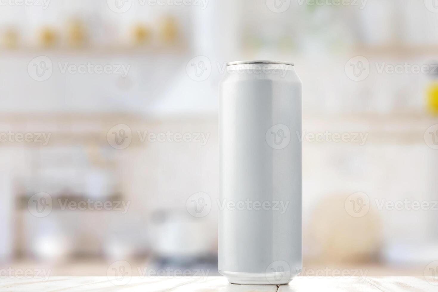White can of beer on the kitchen table photo