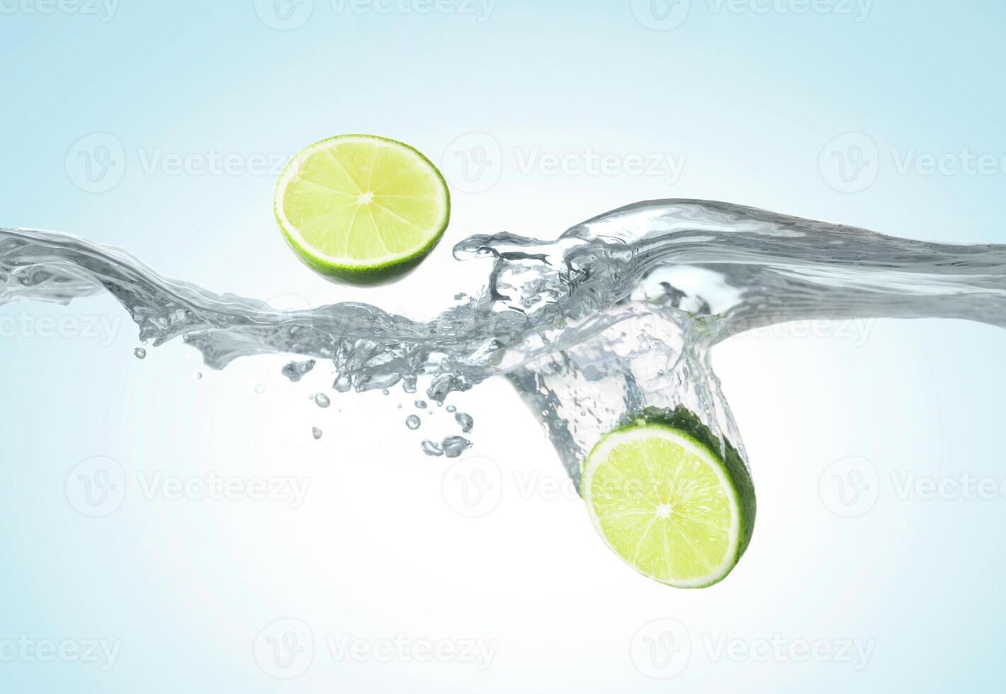 Cut lime falls into the water photo