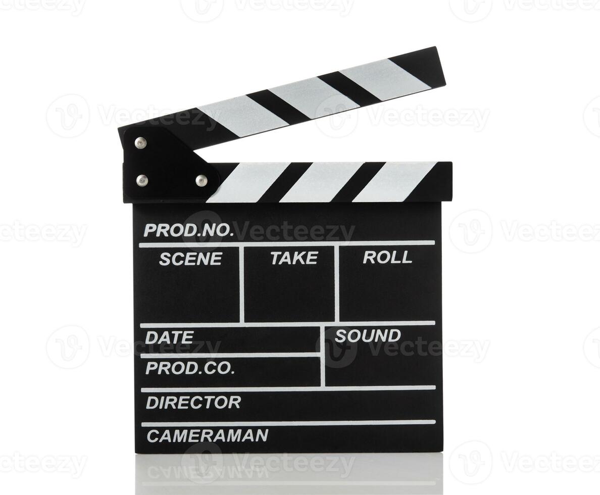 Movie clapperboard on white isolated background photo