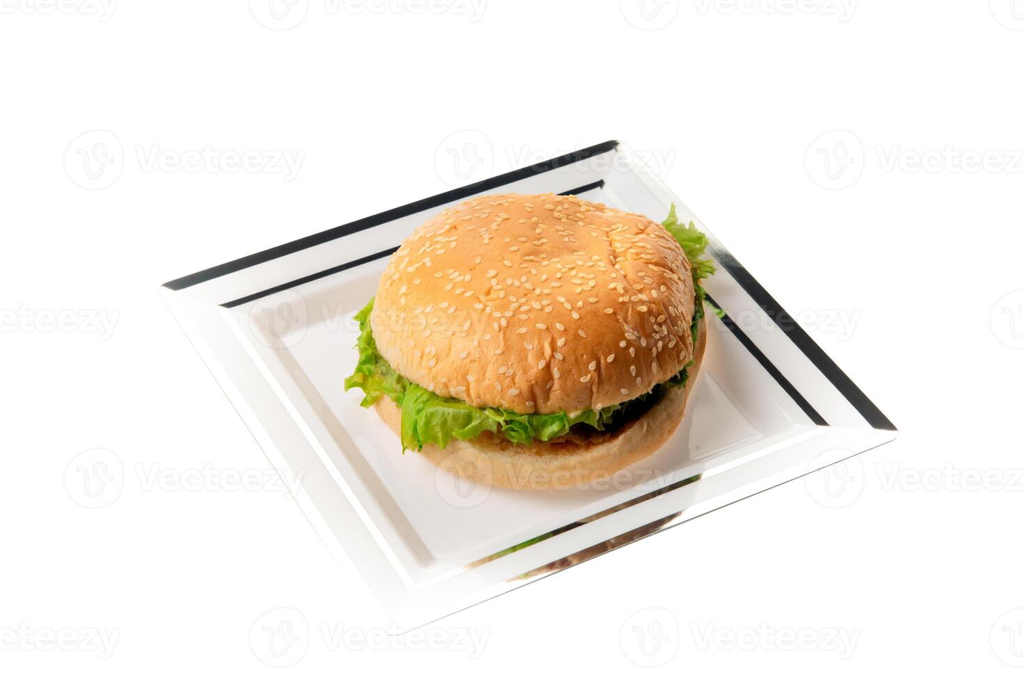 Burger on a plate with isolated background photo