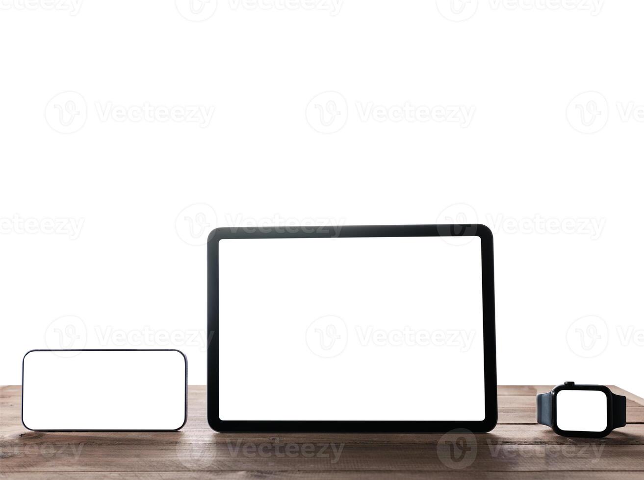 Smartphone, digital tablet and smart watch on isolated background photo