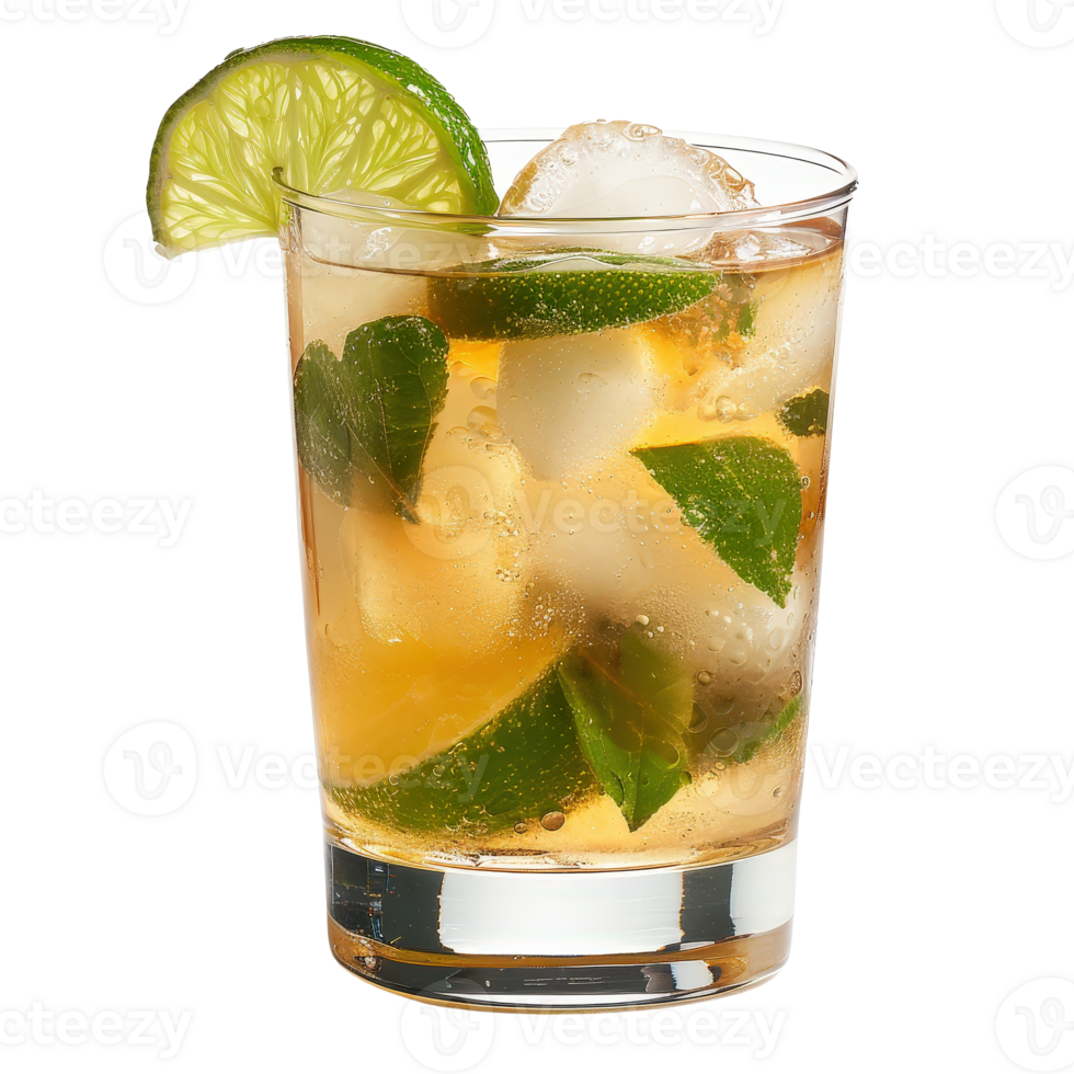 A glass of lemonade with lime and mint png