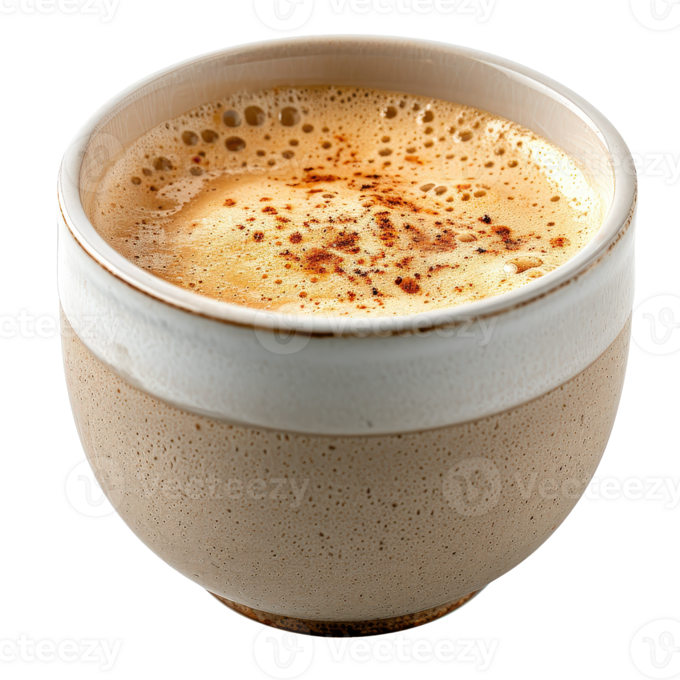 A cup of coffee with a cinnamon topping png