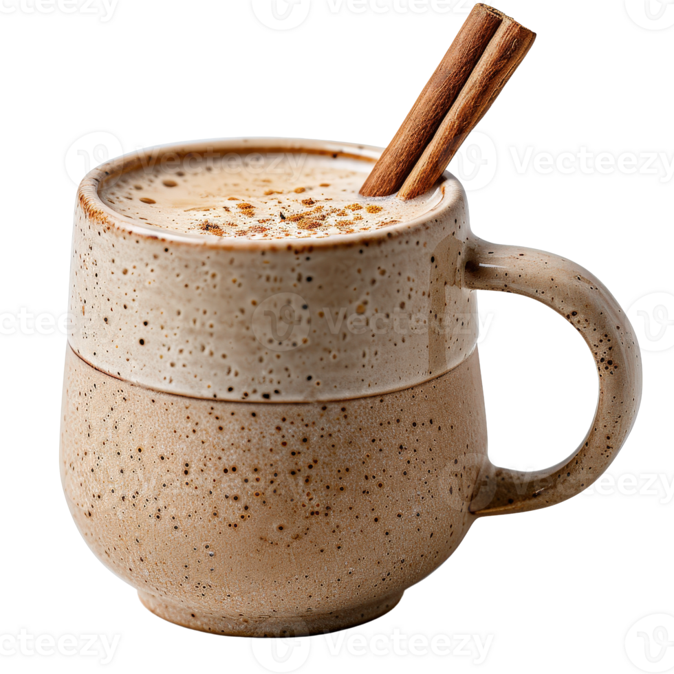 A mug of hot chocolate with cinnamon sticks png
