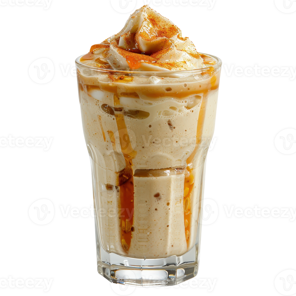A glass of ice cream with caramel sauce on top png