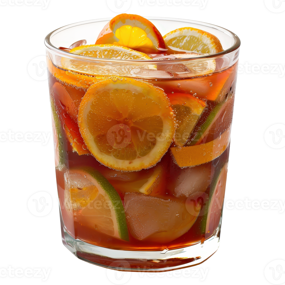 A glass of orange juice with slices of lemon and lime png