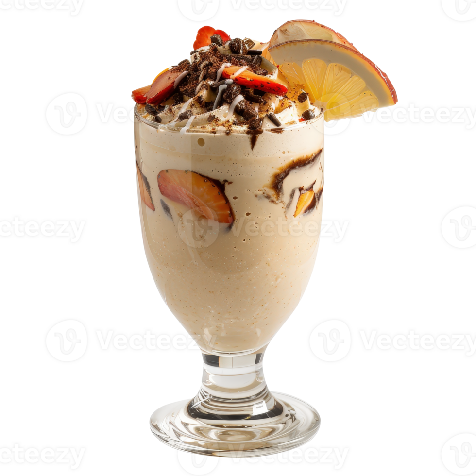 A milkshake with chocolate chips and strawberries png