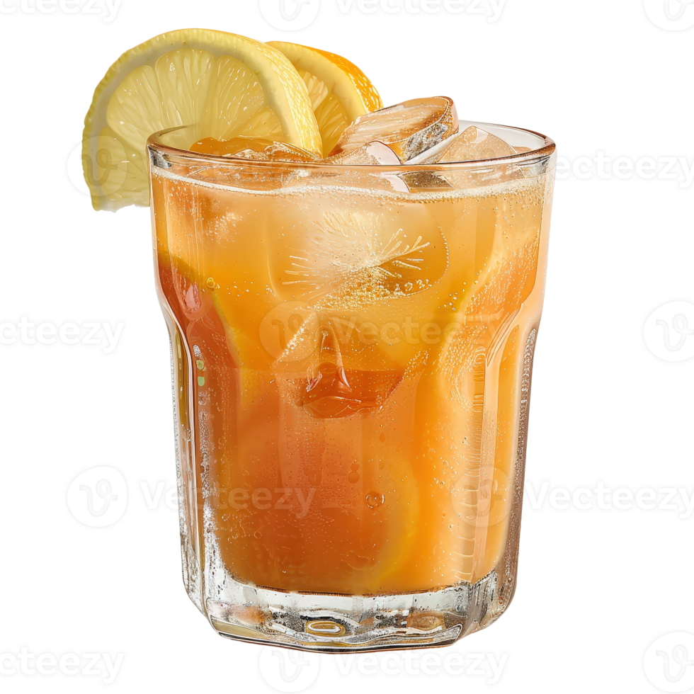A glass of orange juice with a slice of lemon png