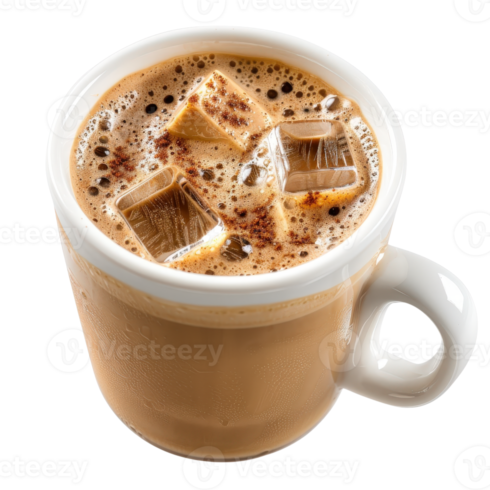 A cup of coffee with ice cubes and chocolate png