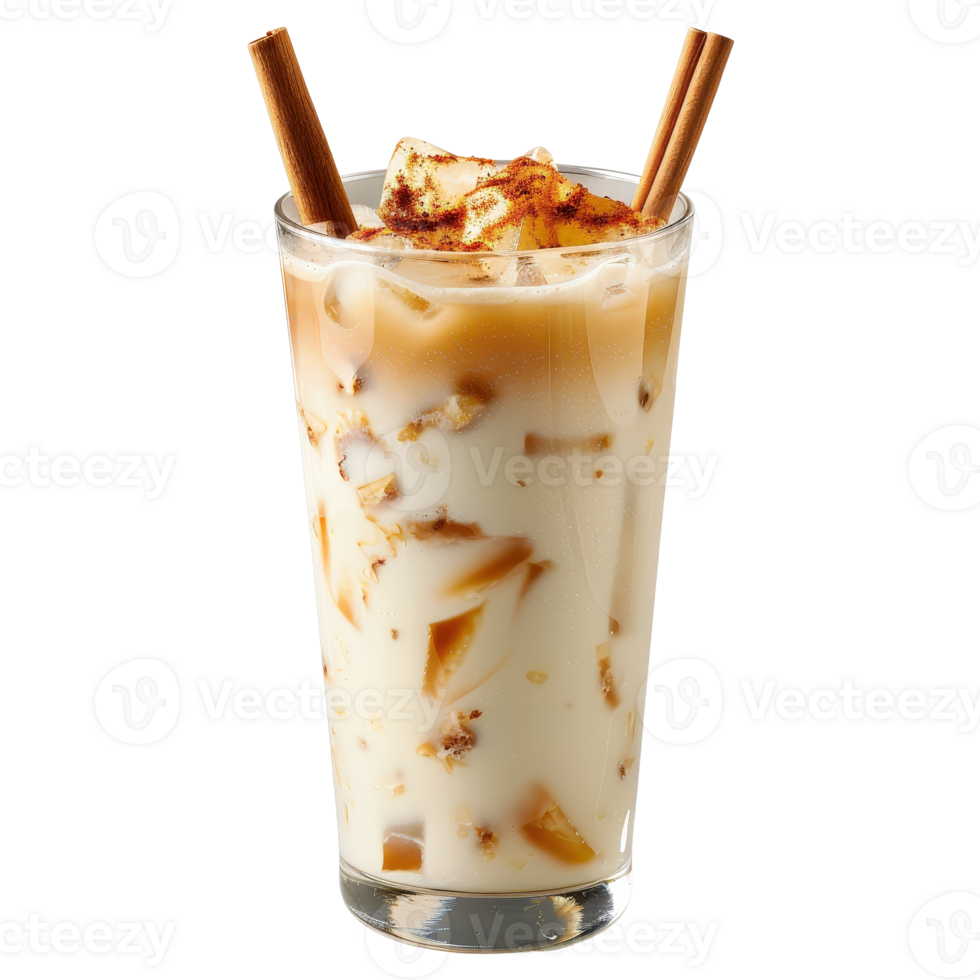 Refreshing Iced Beverage with Creamy Layers and Cinnamon Garnish for Summer Enjoyment png