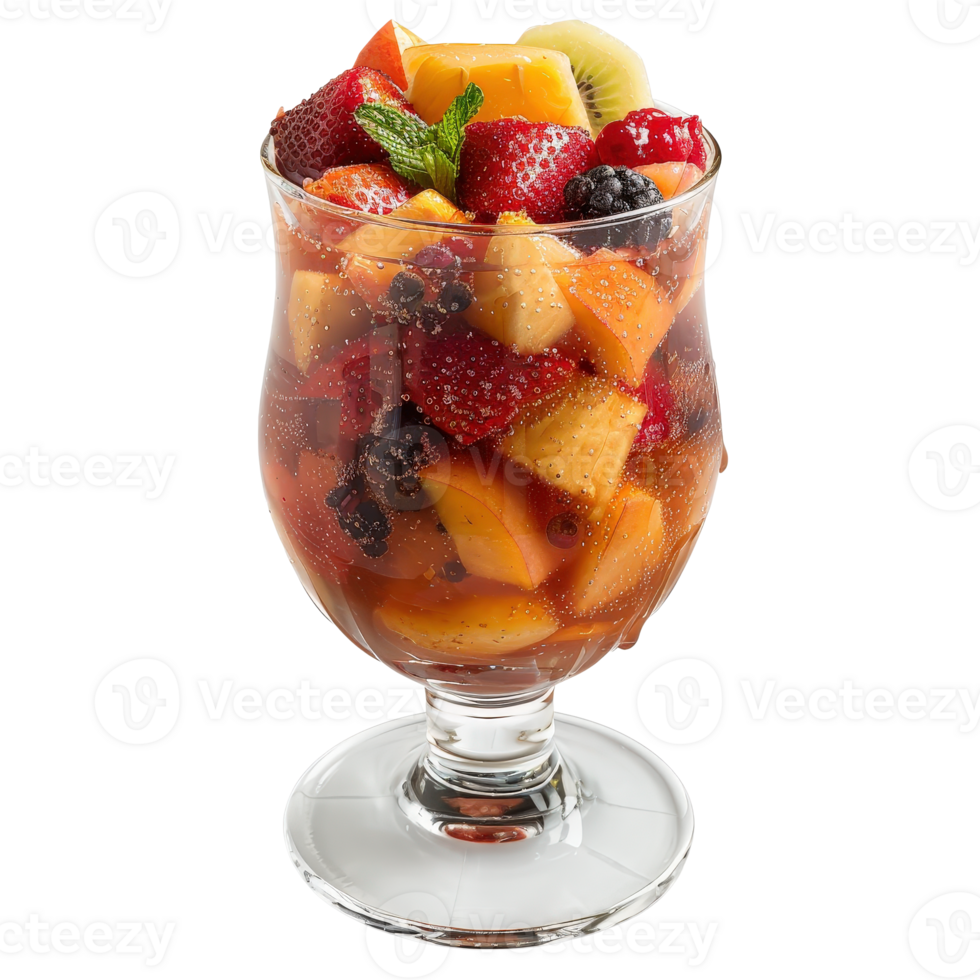 Fresh and Colorful Fruit Salad with Berries Mint and Citrus in a Glass Bowl png