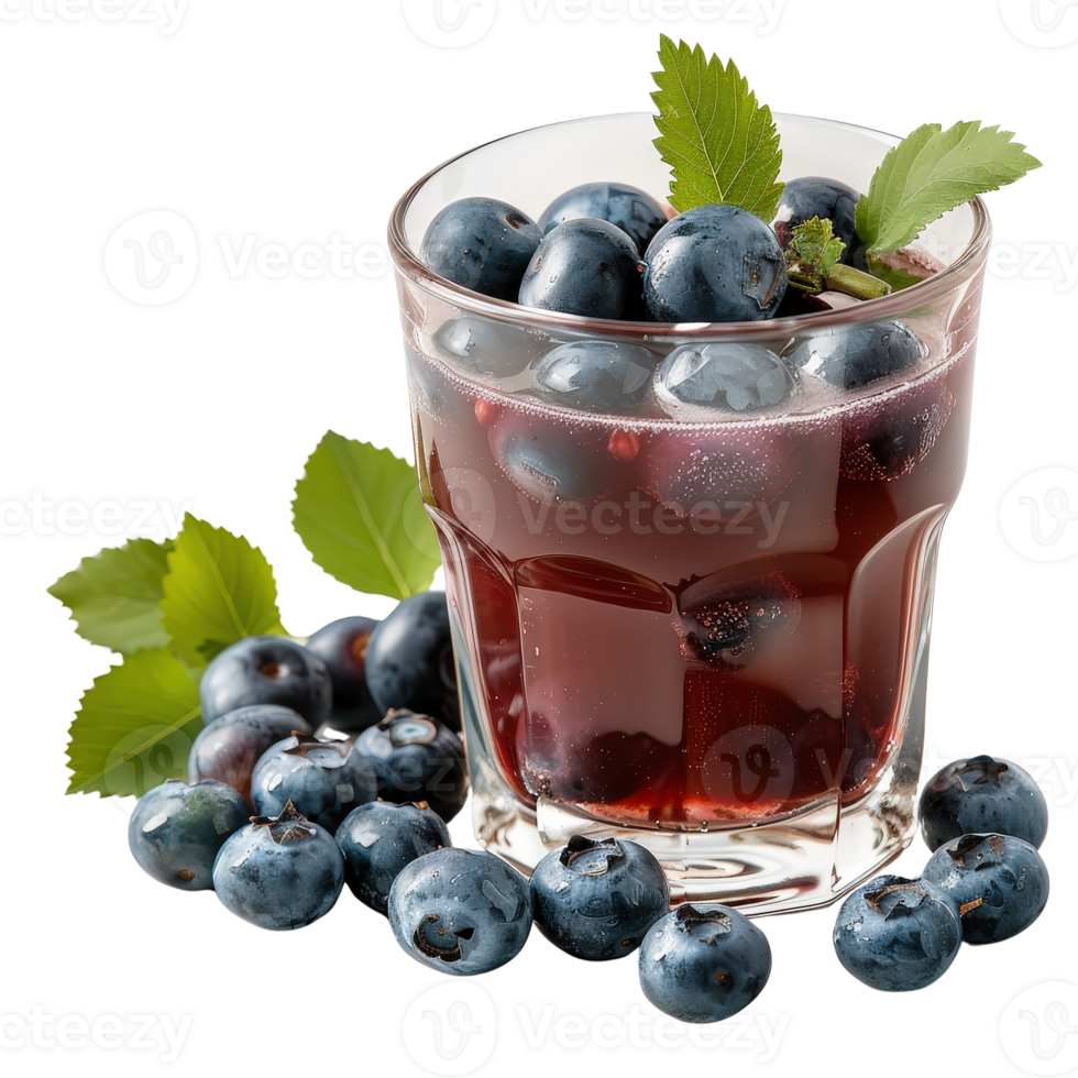 Refreshing Blueberry Drink with Fresh Berries and Mint Leaves in a Glass png