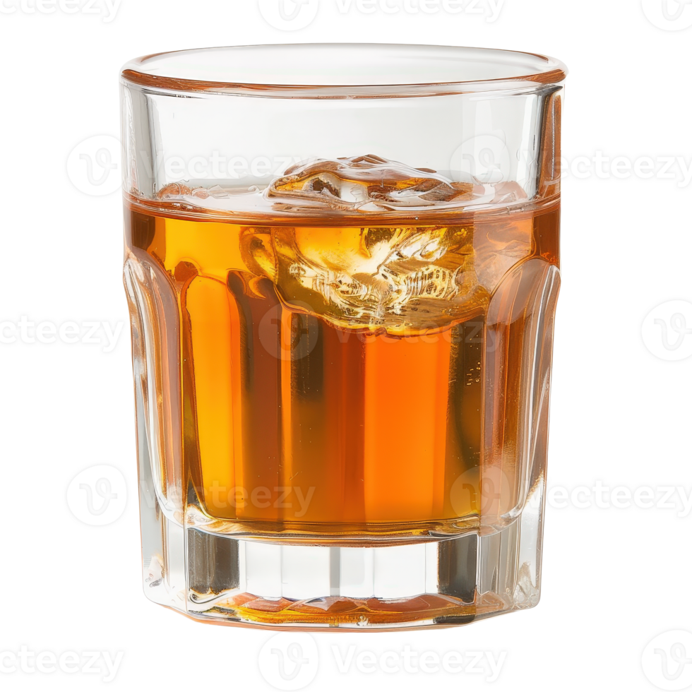 Glass of Whiskey with Ice Cubes on a Transparent Background for Beverage or Bar Themes png