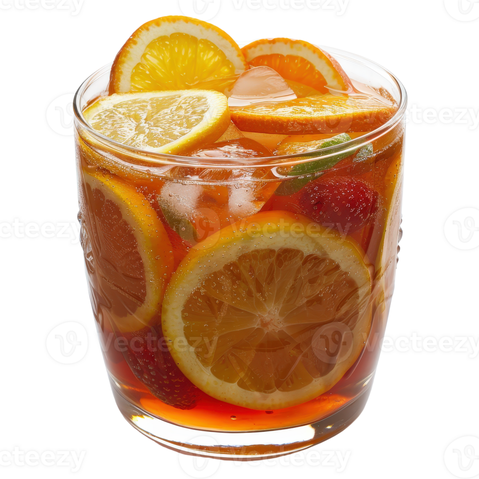 A glass filled with orange slices and strawberries png