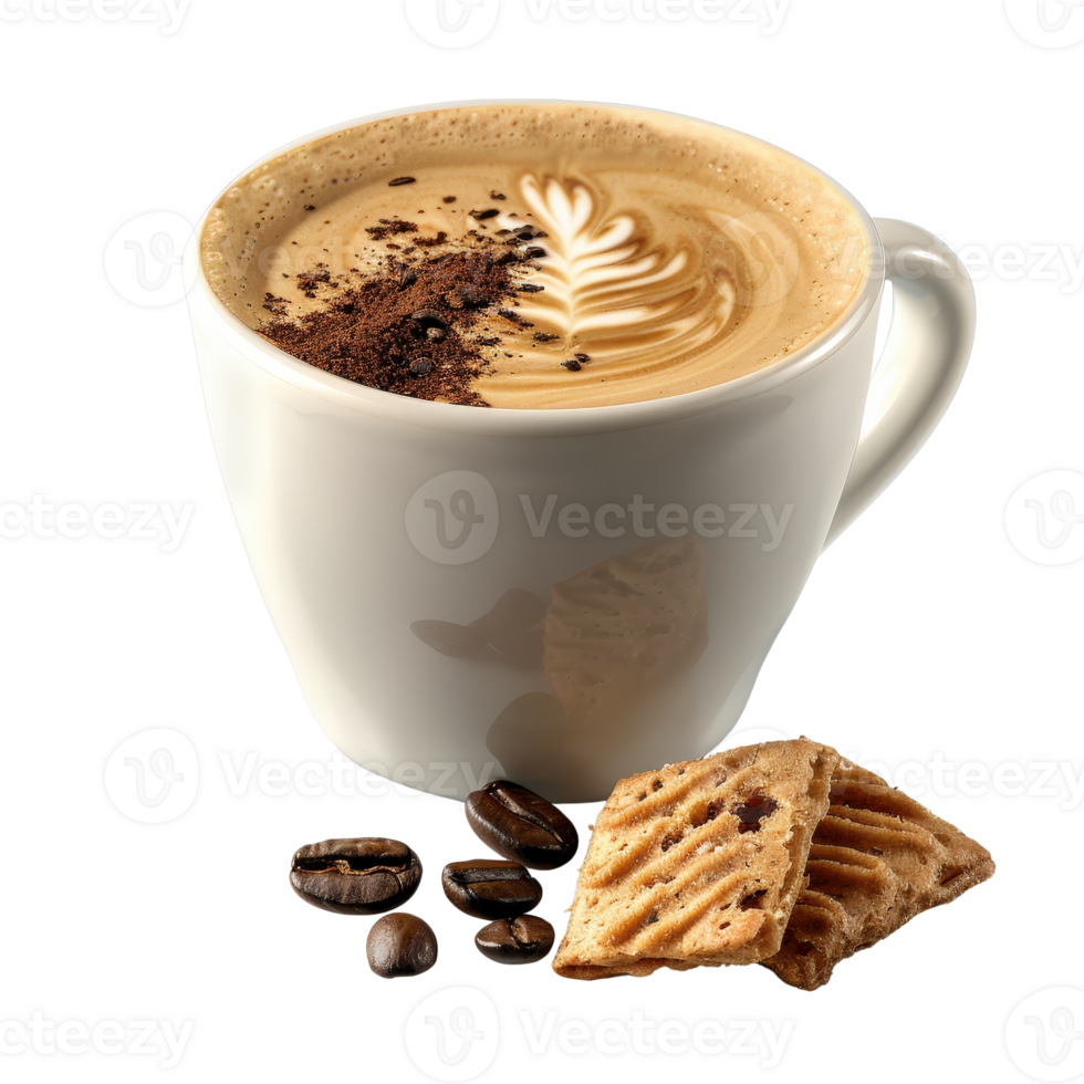 Creamy Coffee with Beautiful Latte Art and Biscuit on a Light Background png