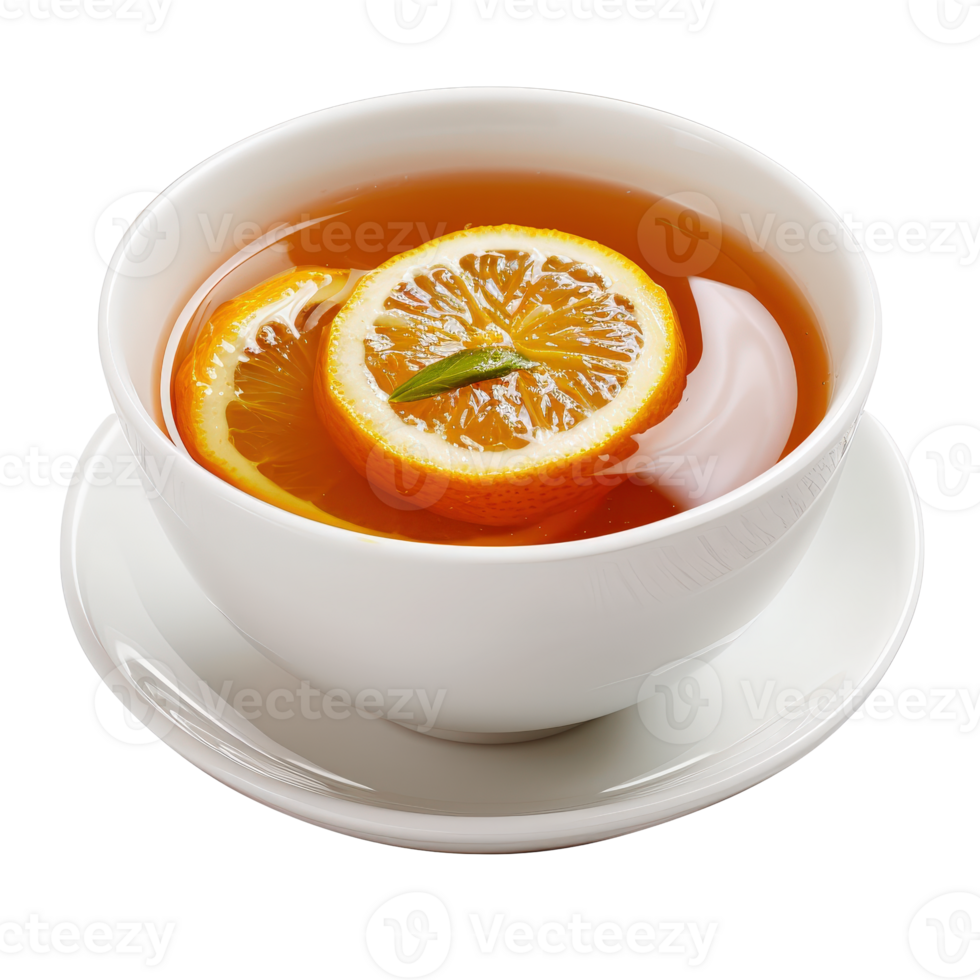 A cup of tea with an orange slice in it png