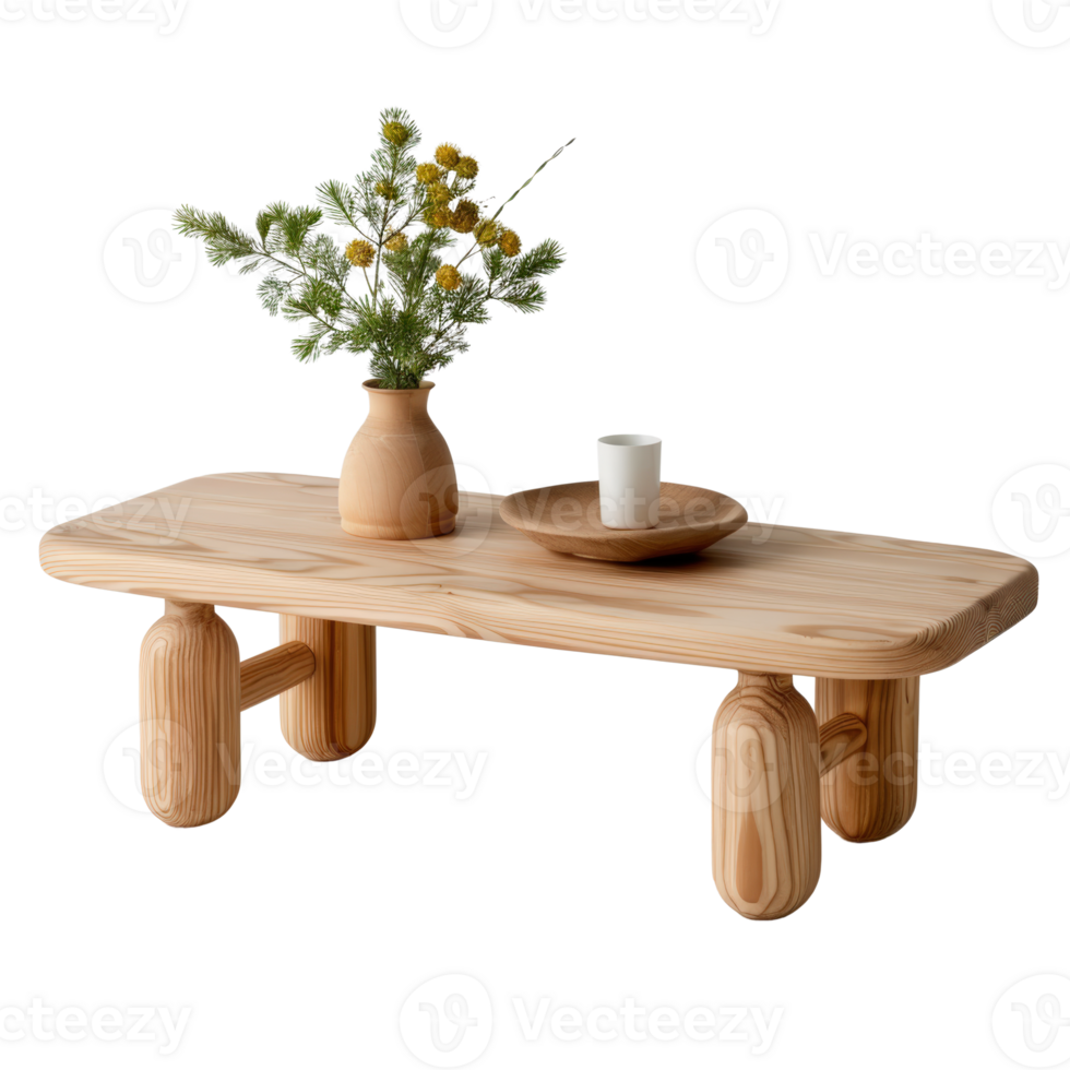A table with a vase of flowers on it png