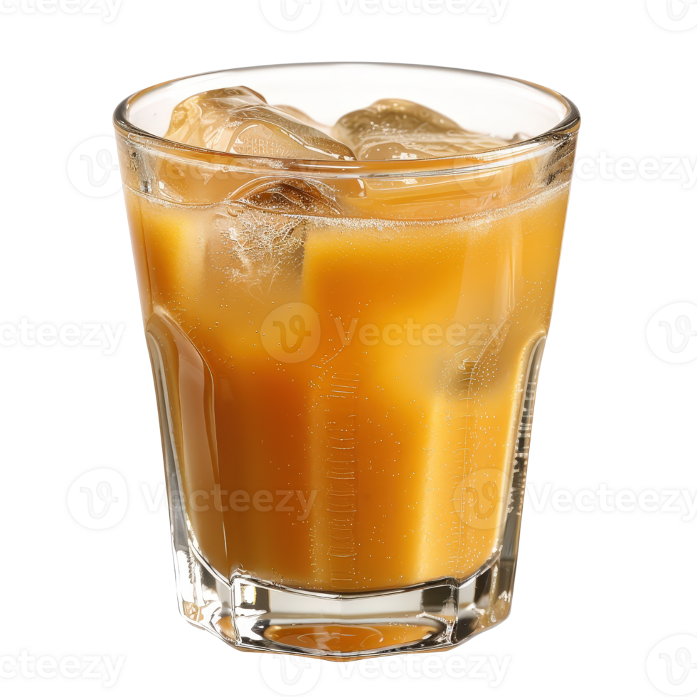 Refreshing Citrus Beverage with Ice Cubes in a Clear Glass for Hot Summer Days png