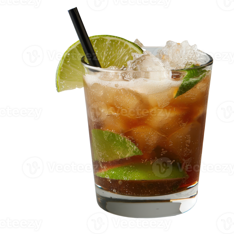 Refreshing Cocktail with Ice, Lime, and Mint Garnish in a Glass Ready for Summer Enjoyment png